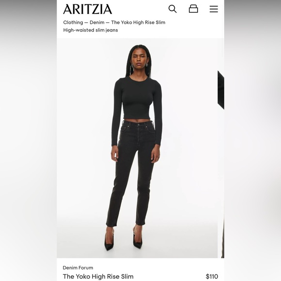 Aritzia Denim Forum “The Yoko High Rise Slim” jeans size 25 in washed black - Picture 2 of 8